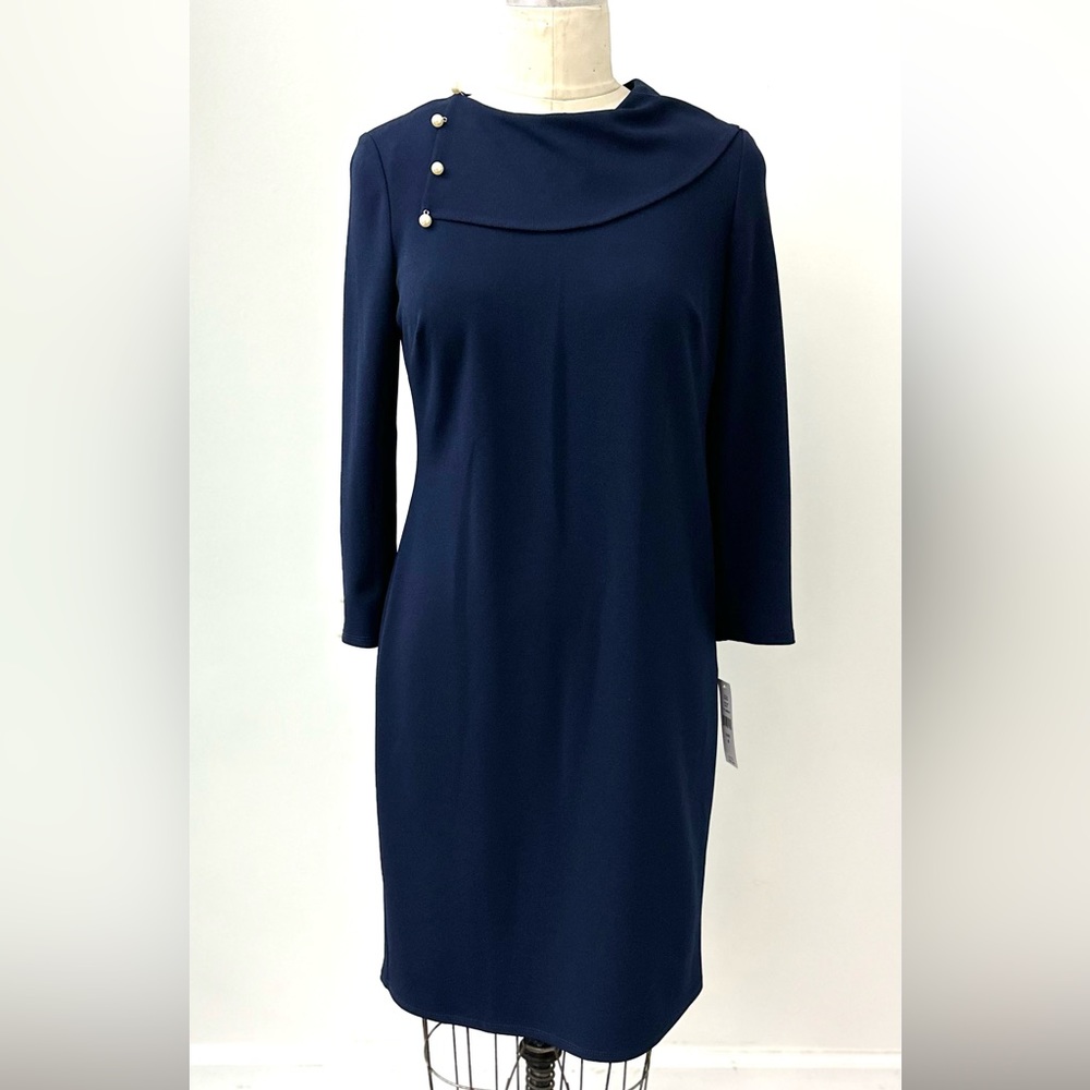 NWT Glamour Foldover Collar Pearl Dress